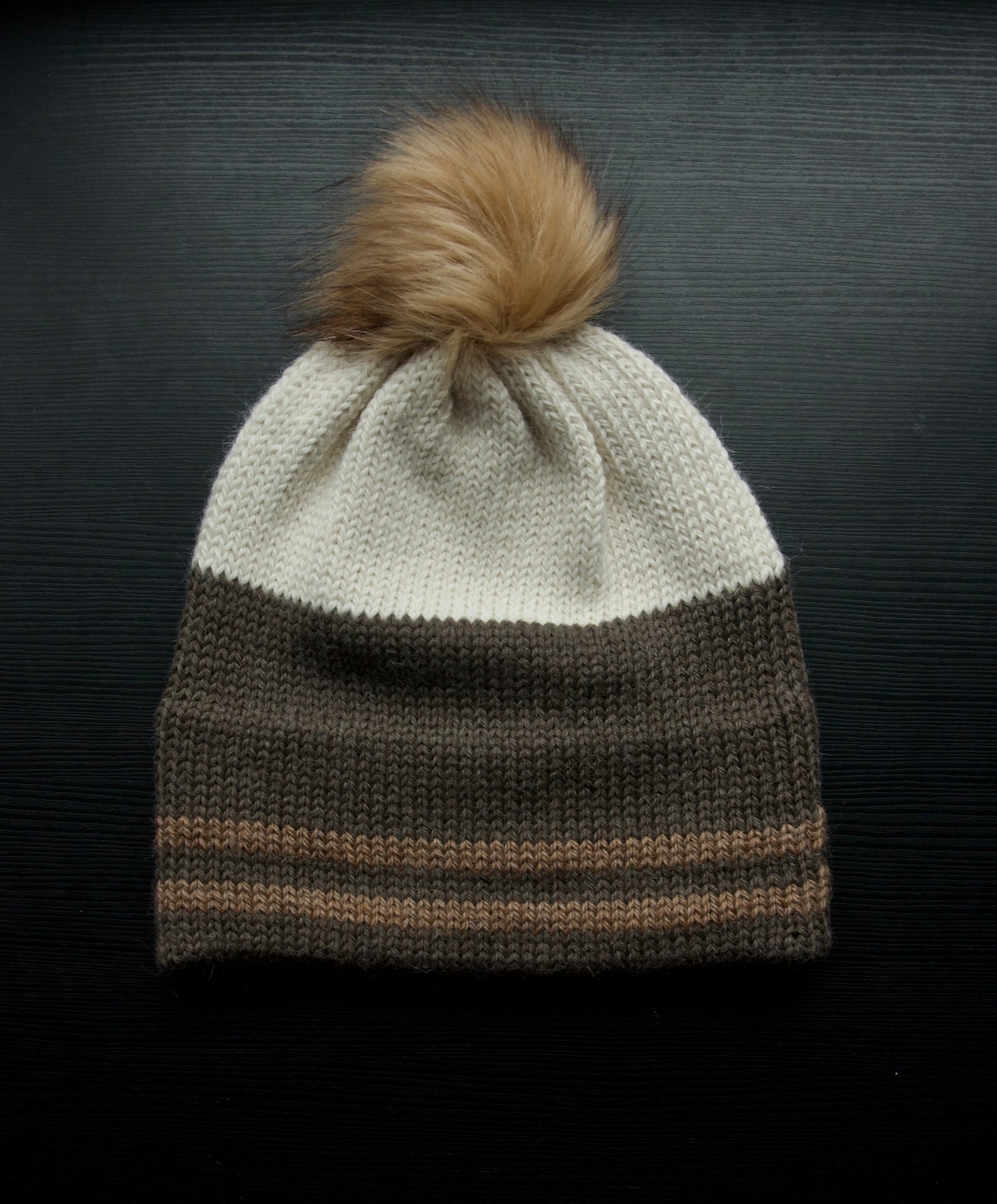 Three Colour Hats With Cuff Stripes (Brown)