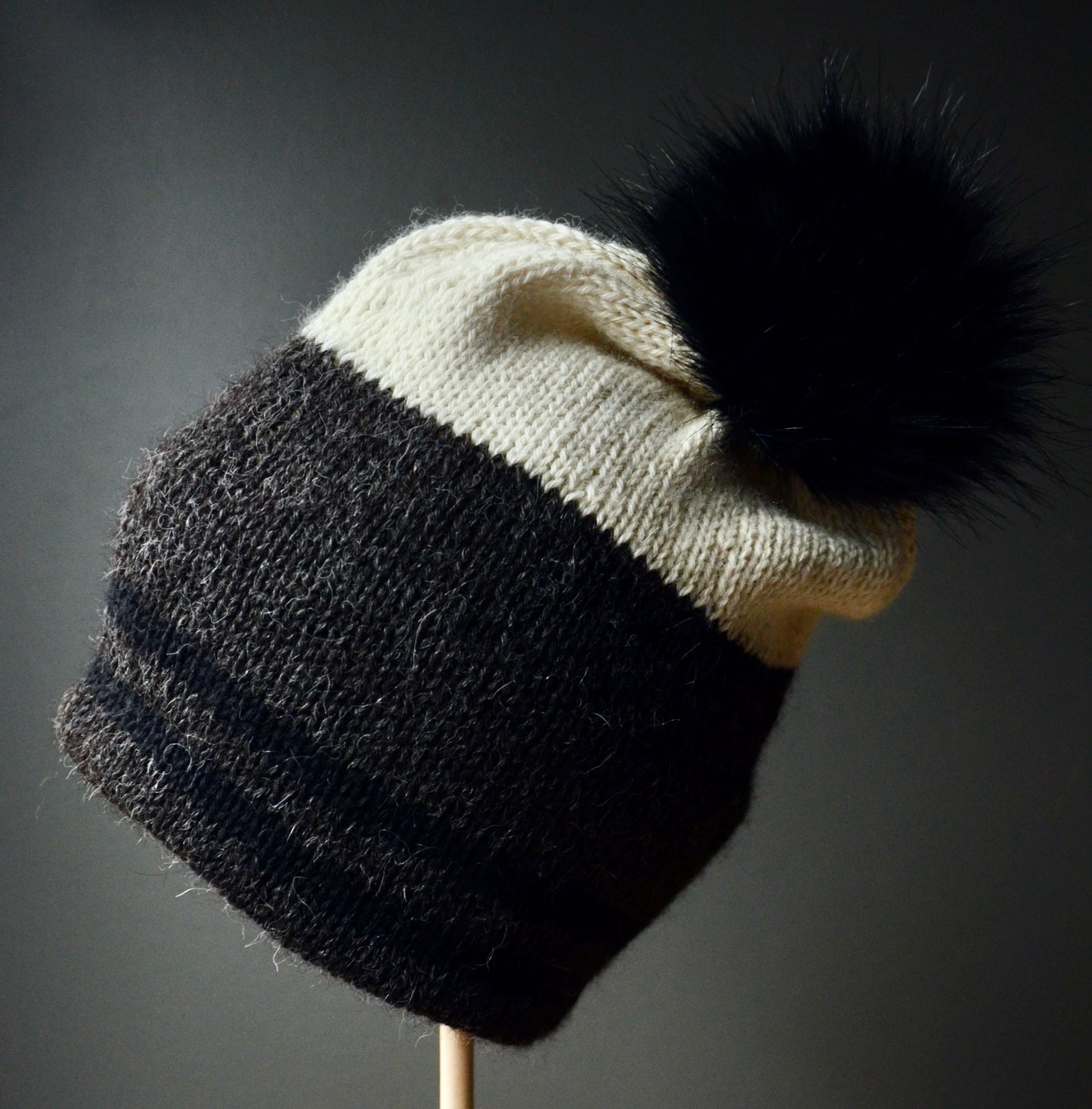 Three Colour Hats With Cuff Stripes (Black)