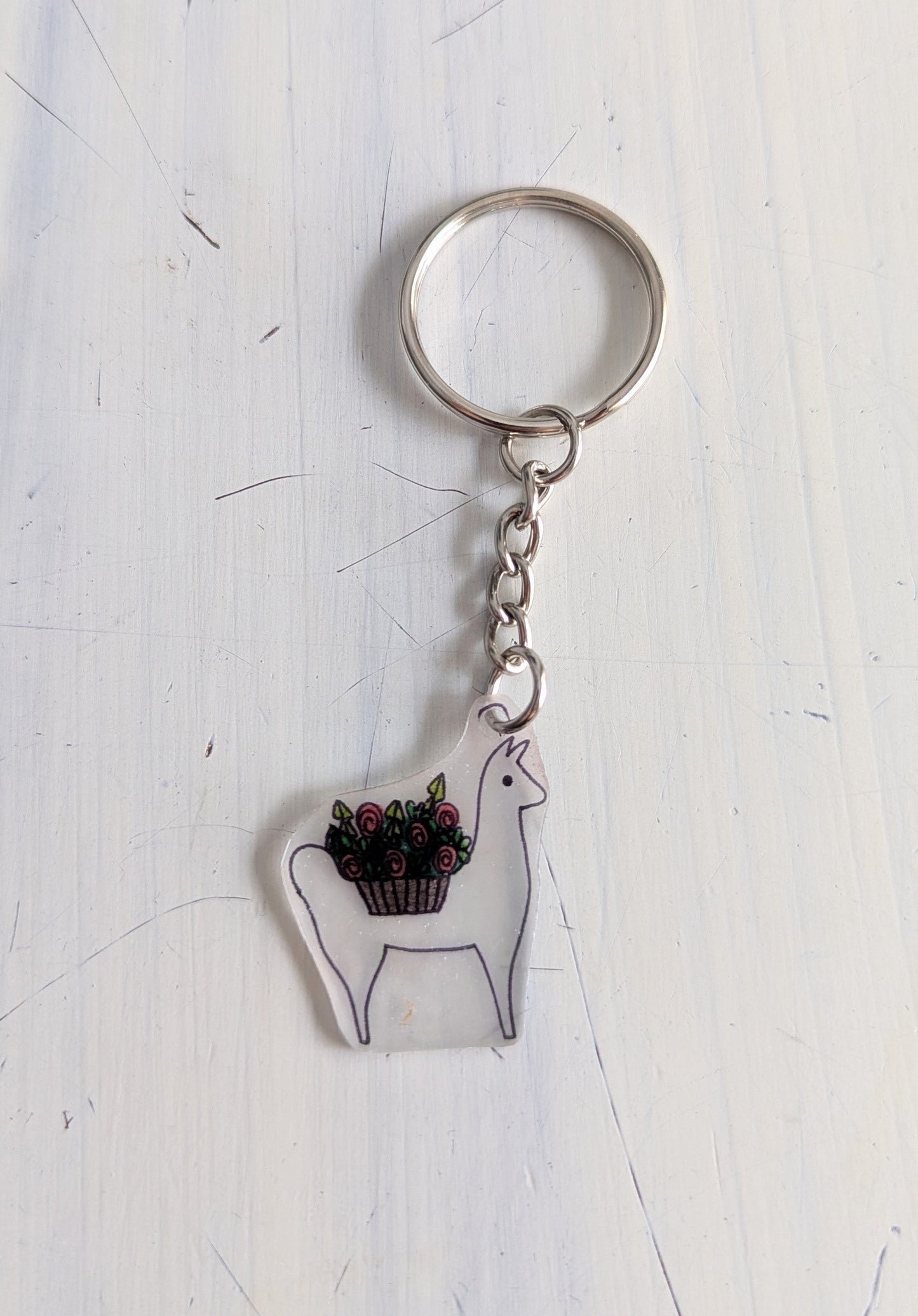 Keychain with llama design on a white background