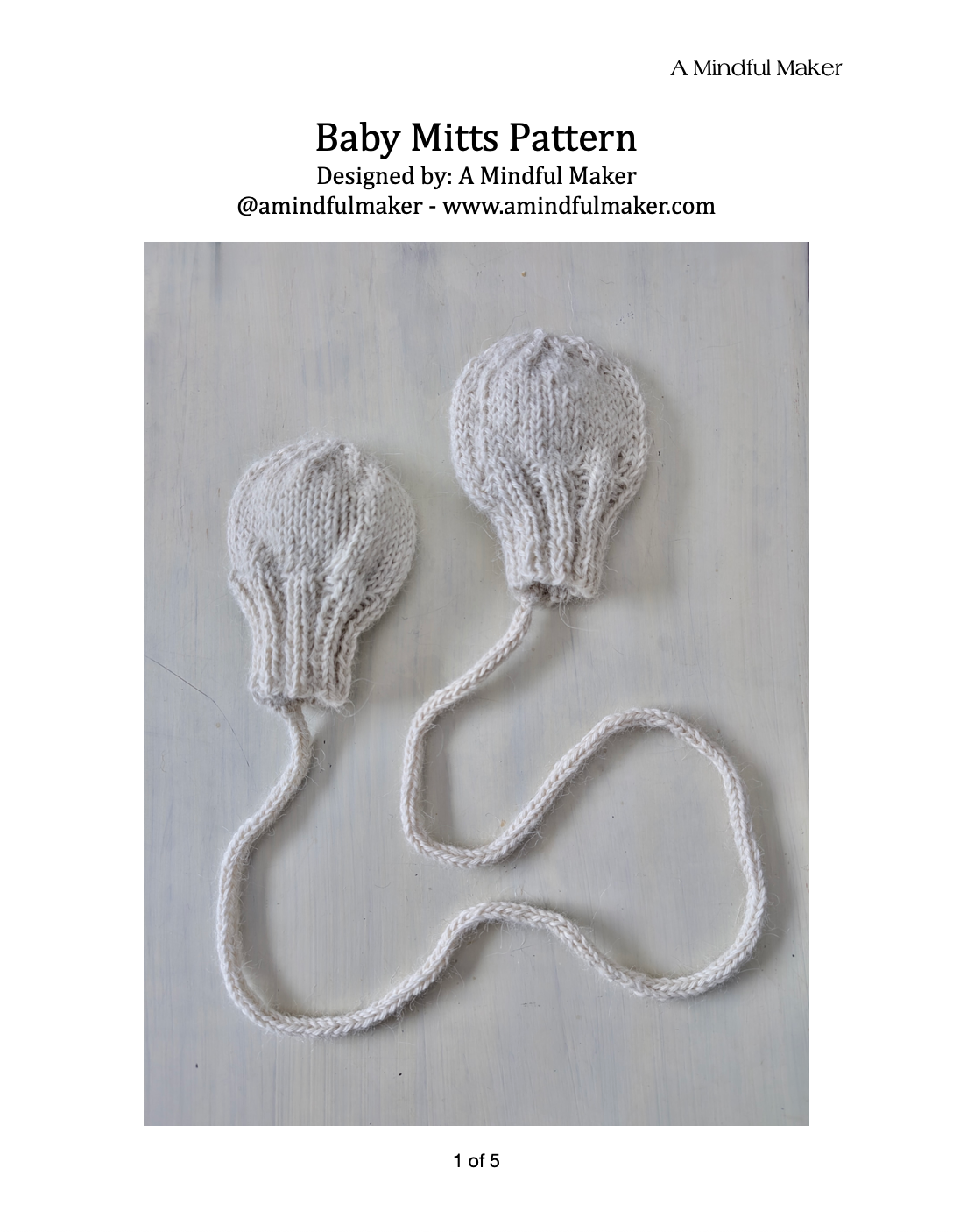 Baby mitts pattern design with text on a gray background