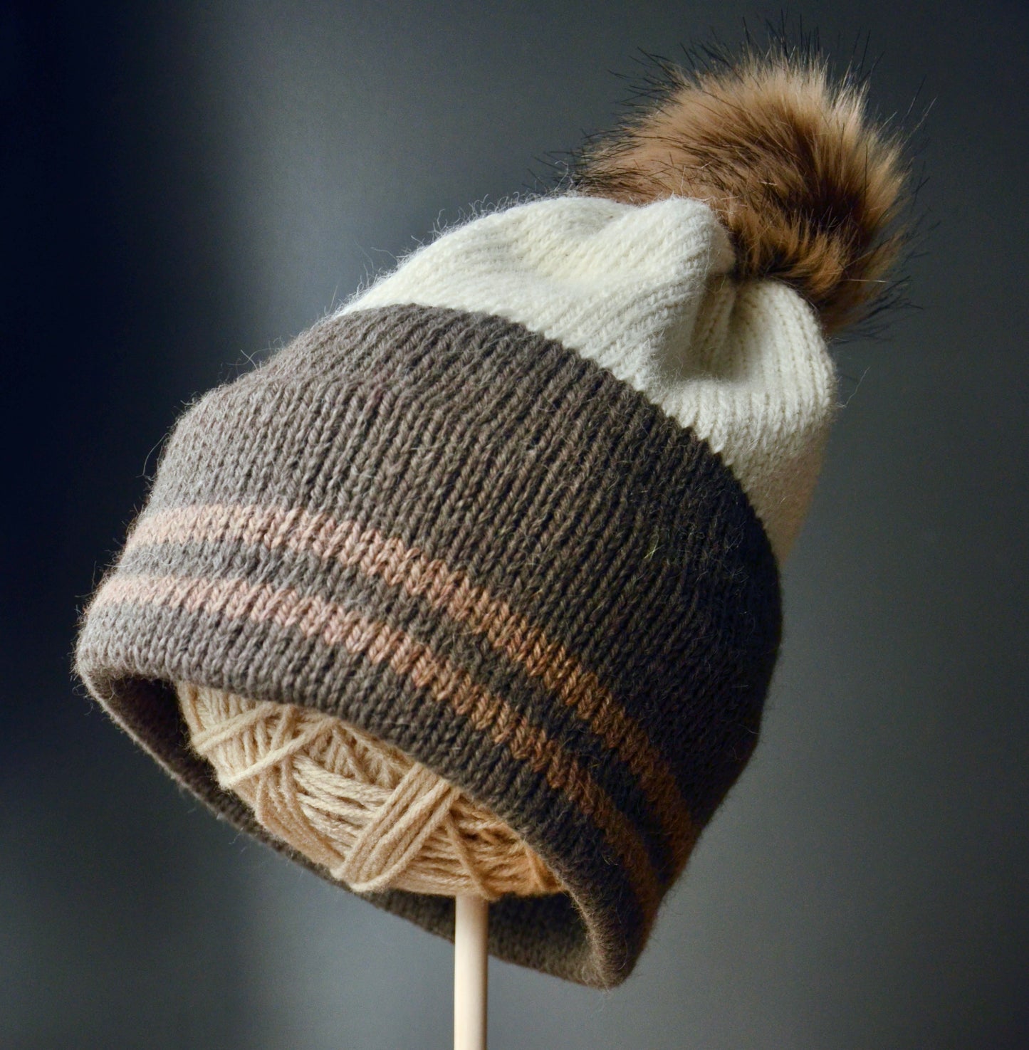 Three Colour Hats With Cuff Stripes (Brown)