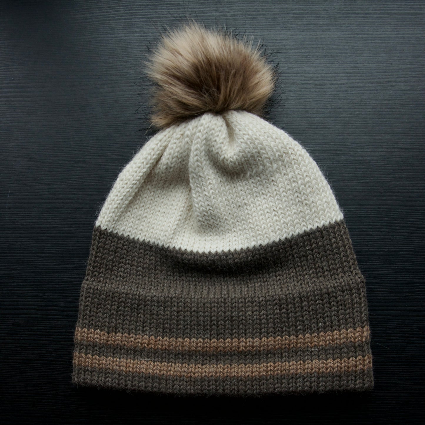 Three Colour Hats With Cuff Stripes (Brown)