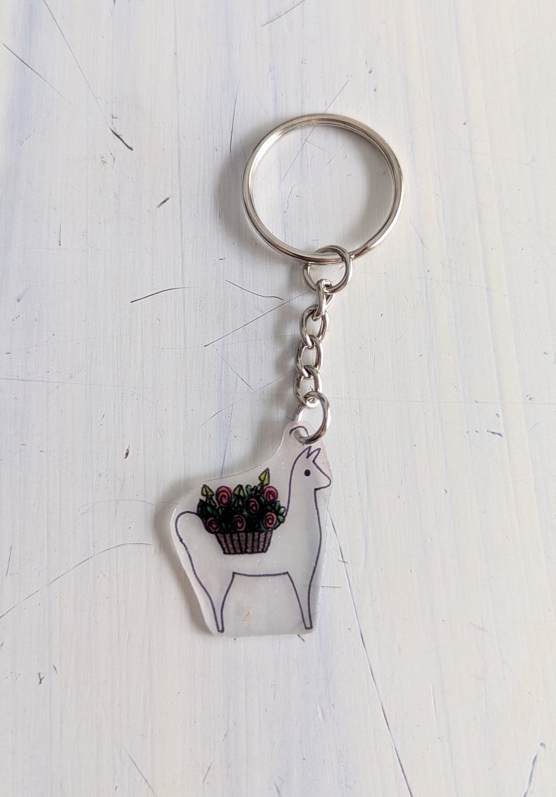 Keychain with llama design on a white background