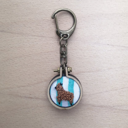 Keychains - Embroidery Alpaca (Teal Stripe Background)