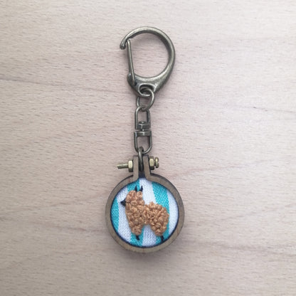 Keychains - Embroidery Alpaca (Teal Stripe Background)