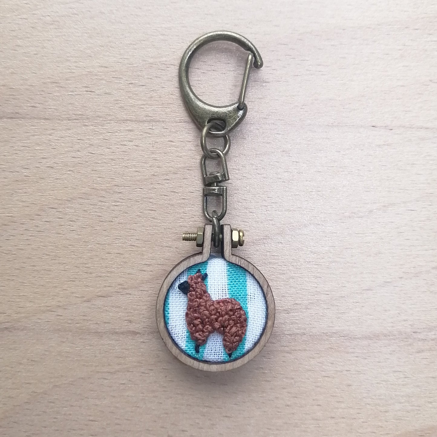 Keychains - Embroidery Alpaca (Teal Stripe Background)