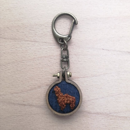 Keychains - Embroidery Alpaca (Navy Stripe Background)