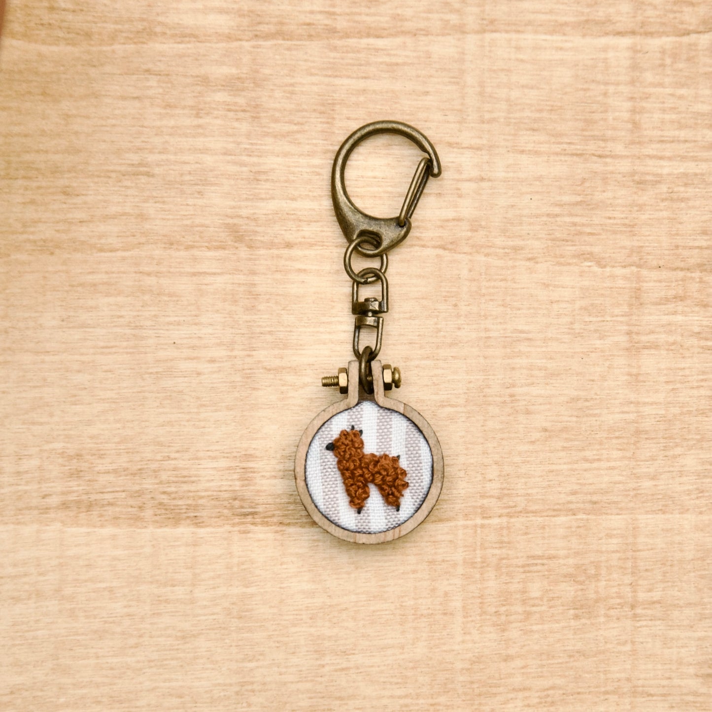 Keychains - Embroidery Alpaca (Neutral Stripe Background)