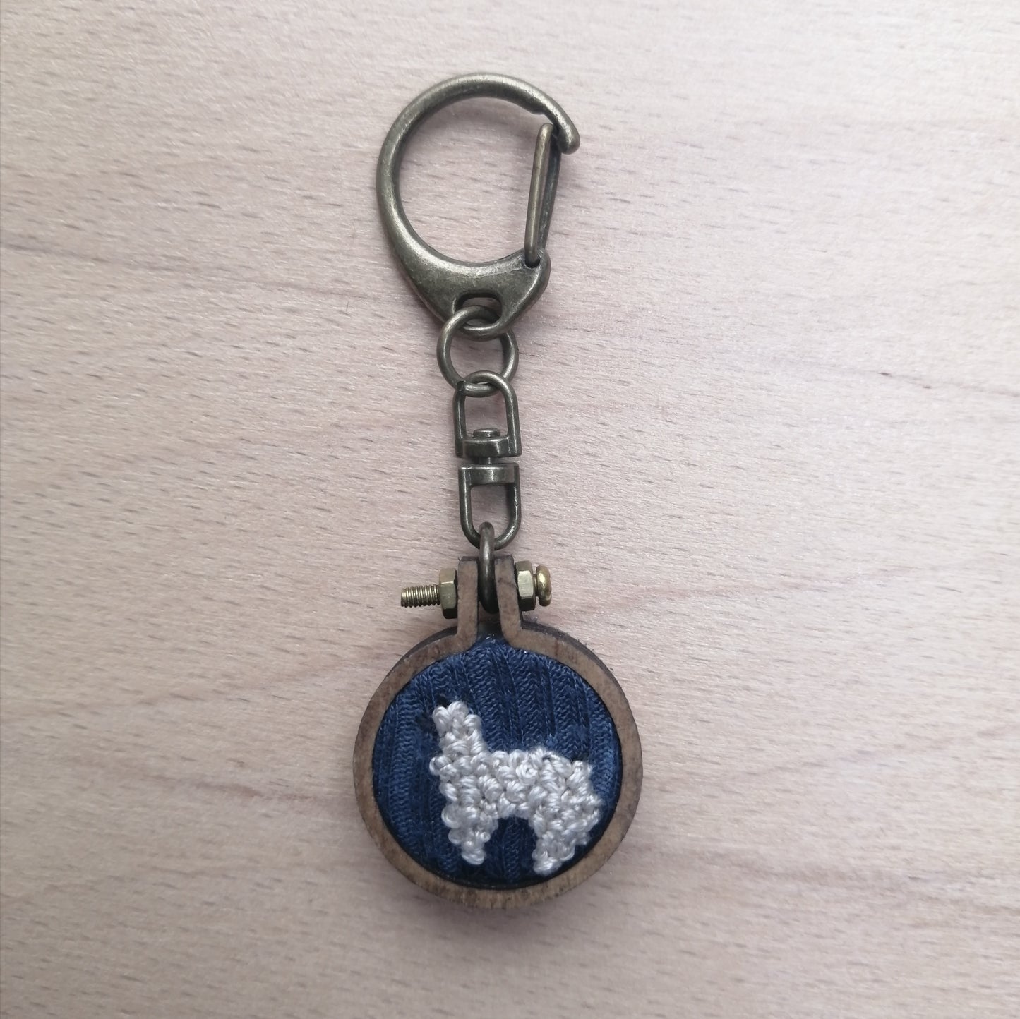 Keychains - Embroidery Alpaca (Navy Stripe Background)