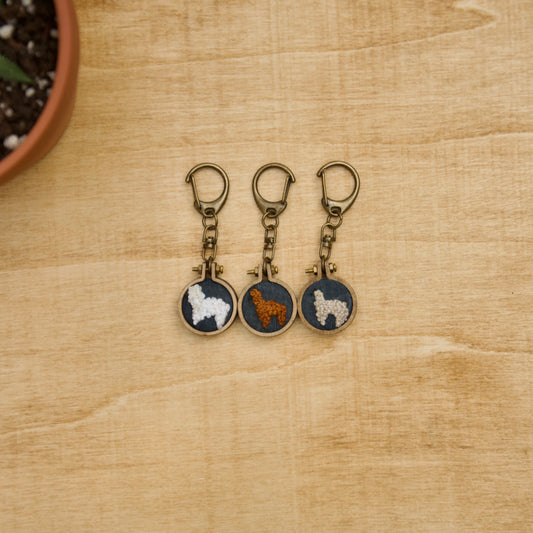 Keychains - Embroidery Alpaca (Navy Stripe Background)