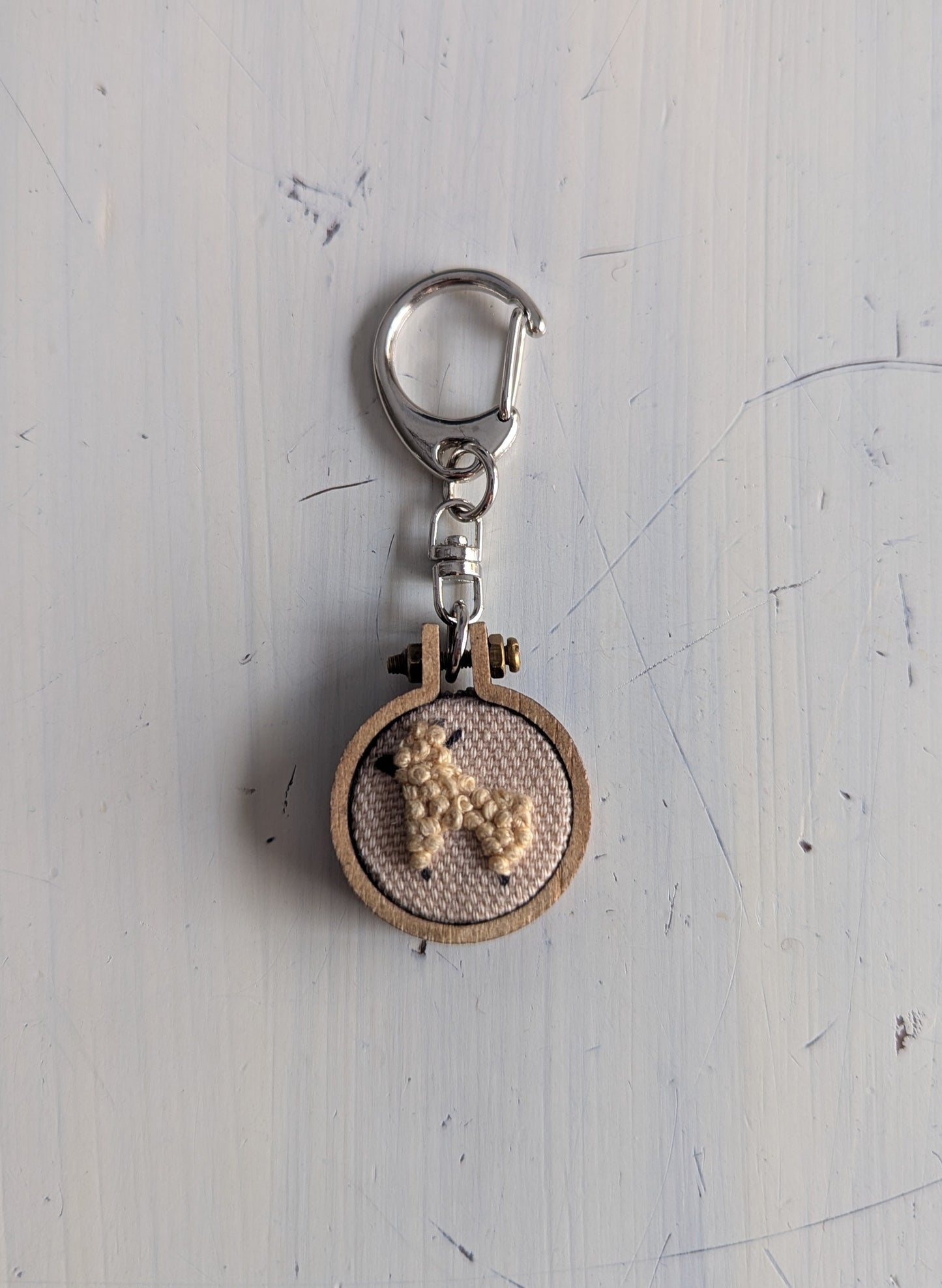 Keychains - Embroidery Alpaca (Beige Background)
