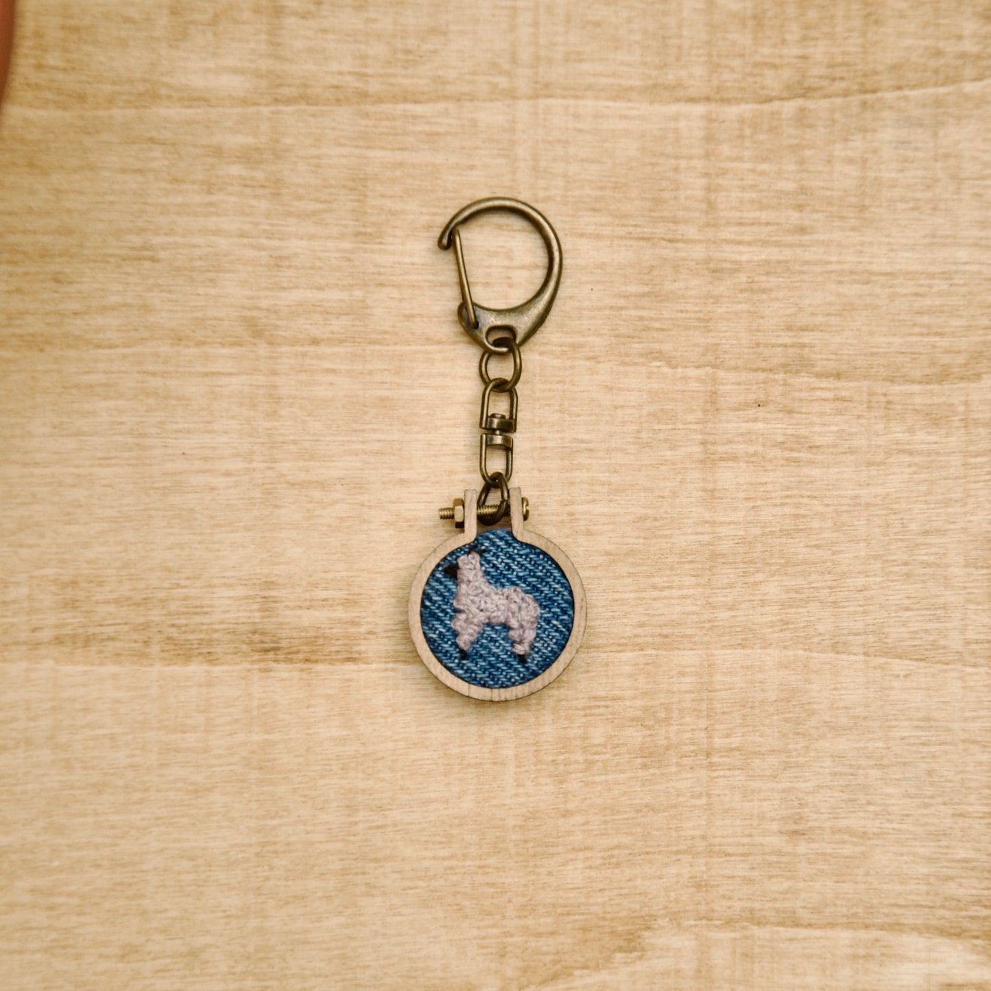 Keychains - Embroidery Alpaca (Denim Background)