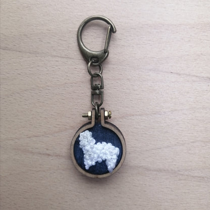 Keychains - Embroidery Alpaca (Navy Stripe Background)