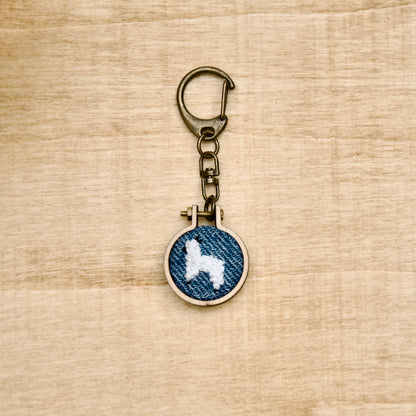 Keychains - Embroidery Alpaca (Denim Background)